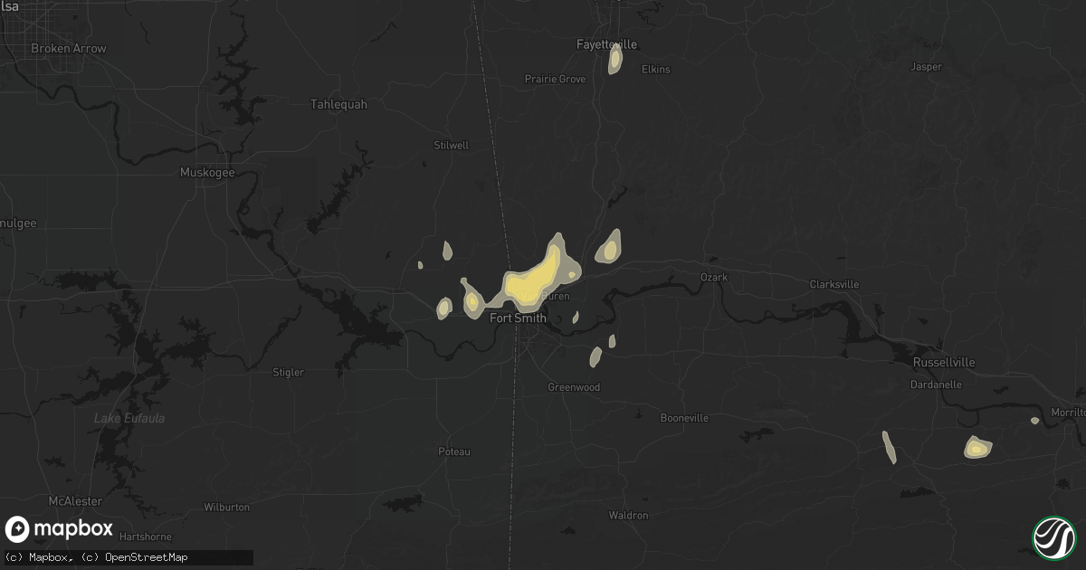 Hail map in Van Buren, AR on July 6, 2026