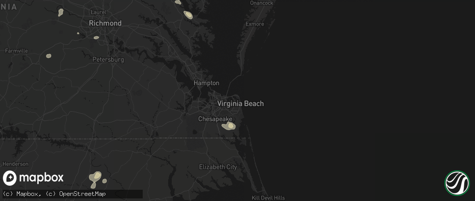 Hail map in Virginia Beach, VA on July 6, 2026