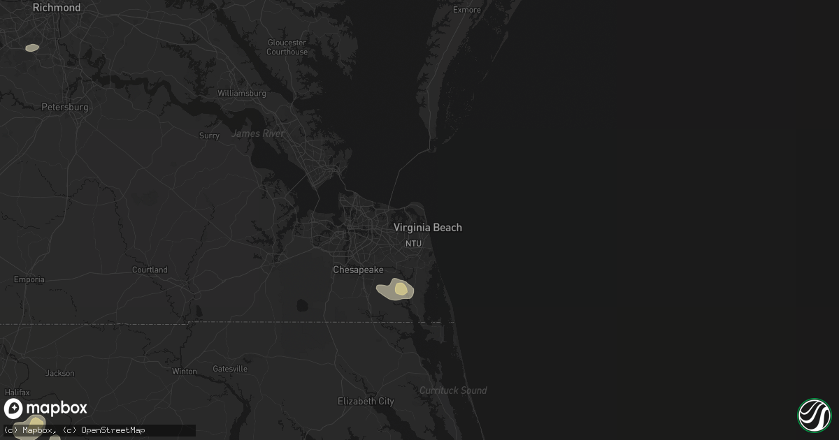 Hail map in Virginia Beach, VA on July 6, 2026