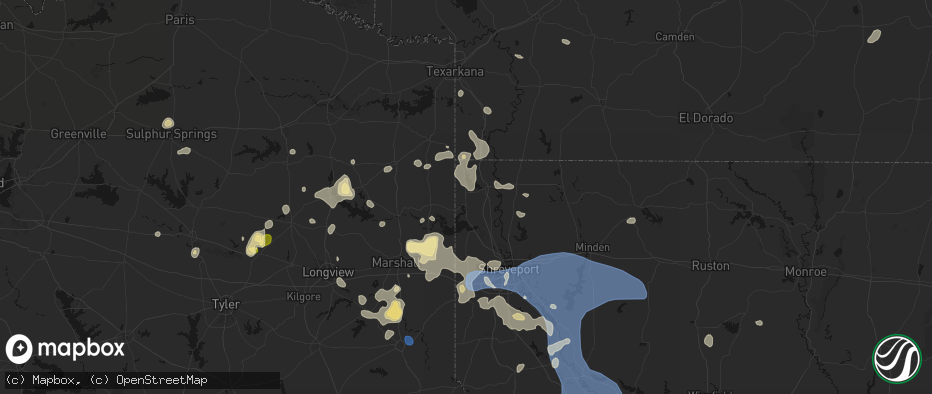 Hail map in Vivian, LA on July 6, 2026