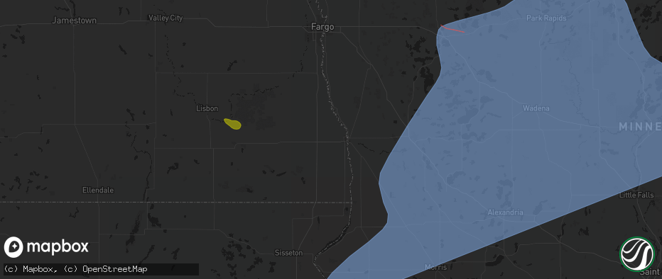 Hail map in Wahpeton, ND on July 6, 2026
