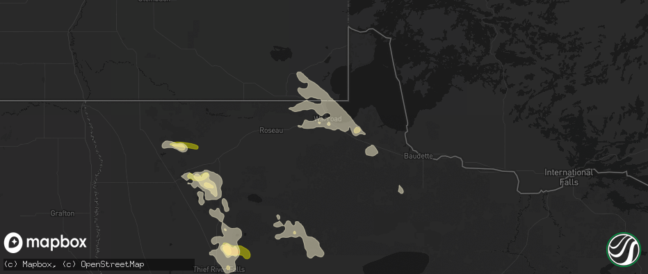 Hail map in Warroad, MN on July 6, 2026