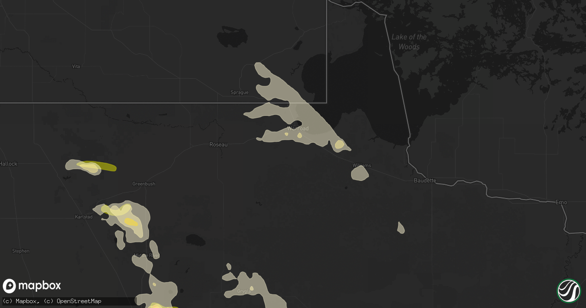 Hail map in Warroad, MN on July 6, 2026