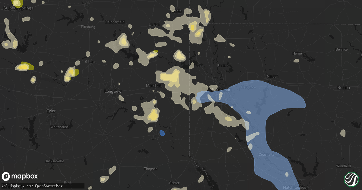 Hail map in Waskom, TX on July 6, 2026