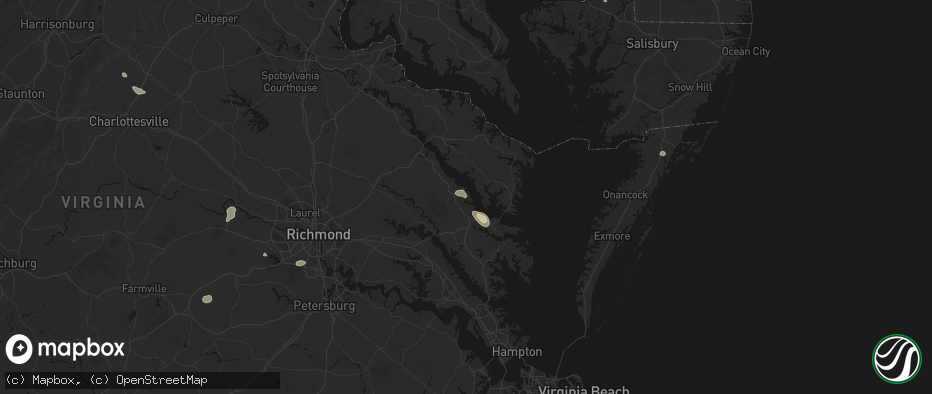 Hail map in Water View, VA on July 6, 2026
