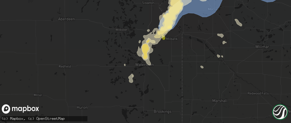 Hail map in Watertown, SD on July 6, 2026