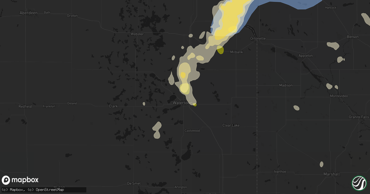 Hail map in Watertown, SD on July 6, 2026