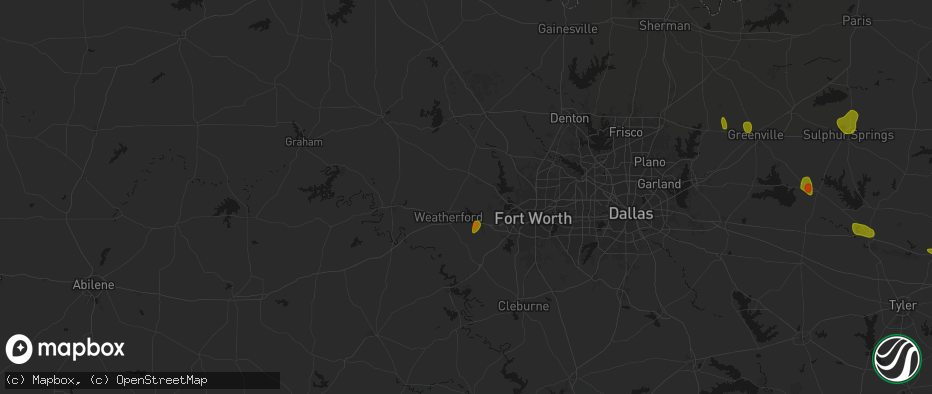 Hail map in Weatherford, TX on July 6, 2026