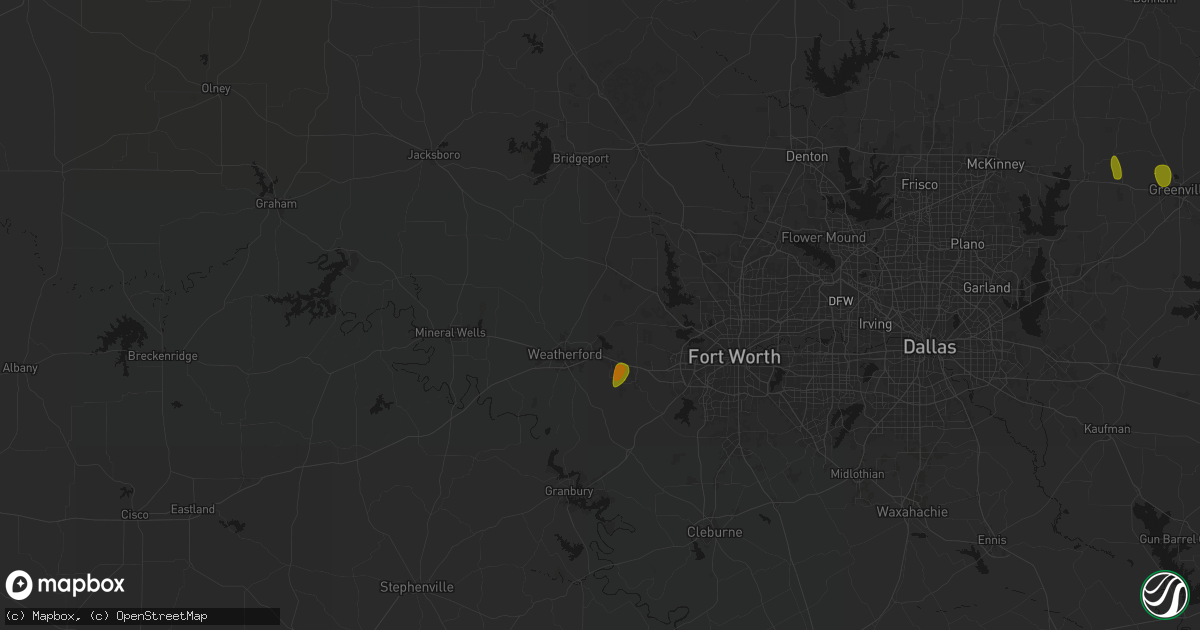 Hail map in Weatherford, TX on July 6, 2026