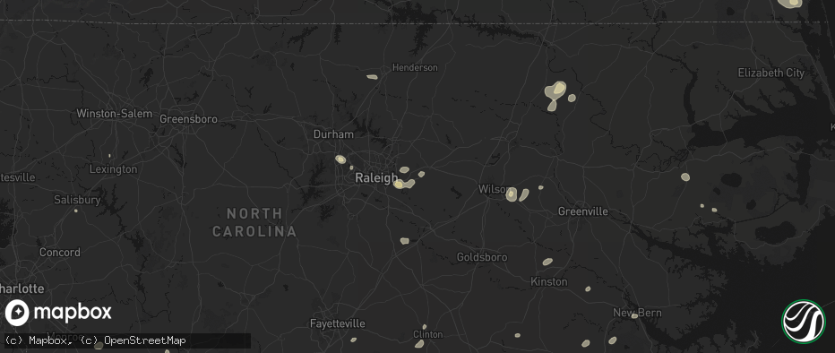 Hail map in Wendell, NC on July 6, 2026