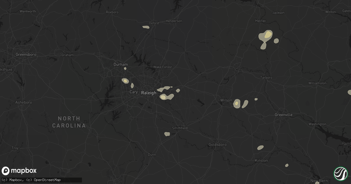 Hail map in Wendell, NC on July 6, 2026