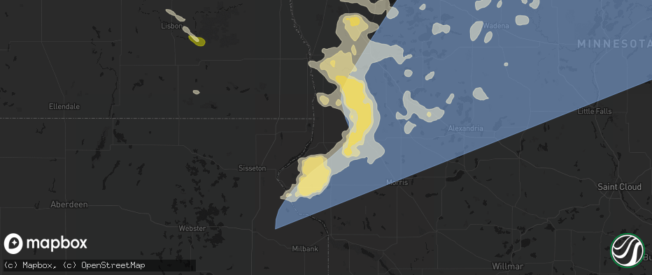Hail map in Wheaton, MN on July 6, 2026