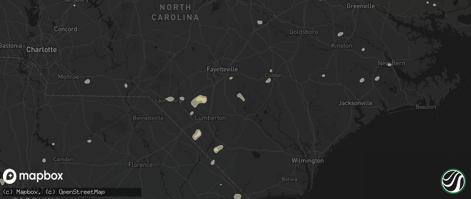 Hail map in White Oak, NC on July 6, 2026