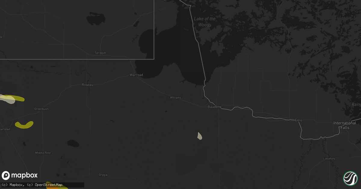 Hail map in Williams, MN on July 6, 2026