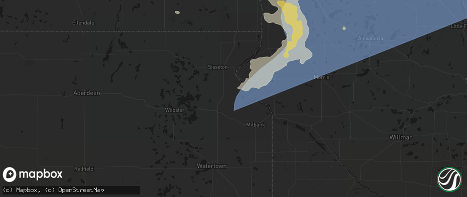 Hail map in Wilmot, SD on July 6, 2026