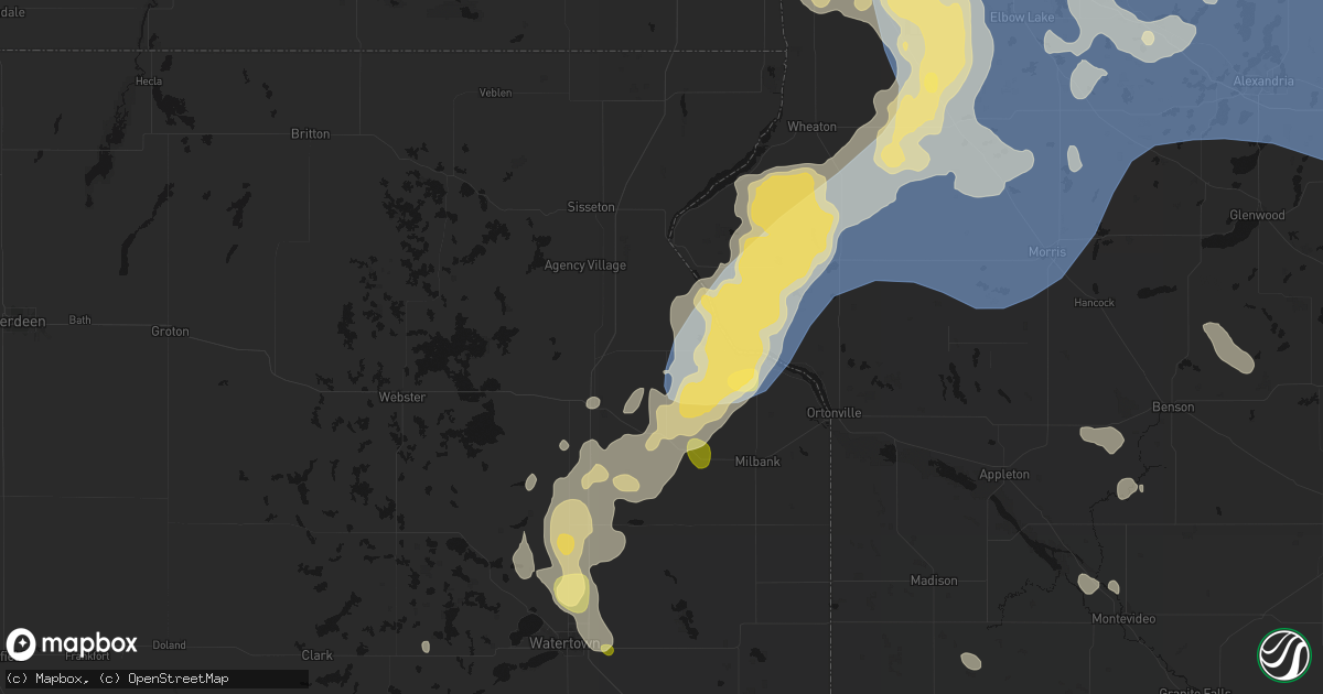 Hail map in Wilmot, SD on July 6, 2026