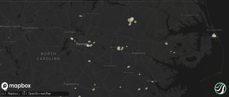 Hail map in Wilson, NC on July 6, 2026