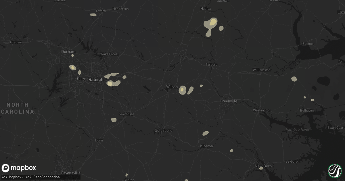 Hail map in Wilson, NC on July 6, 2026