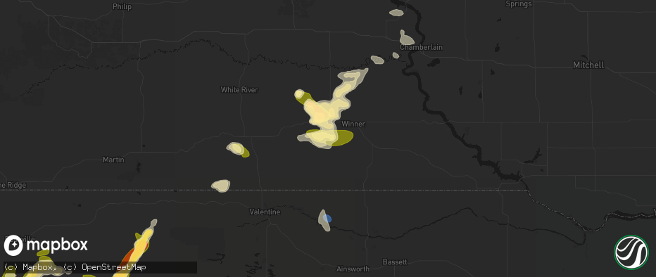 Hail map in Winner, SD on July 6, 2026