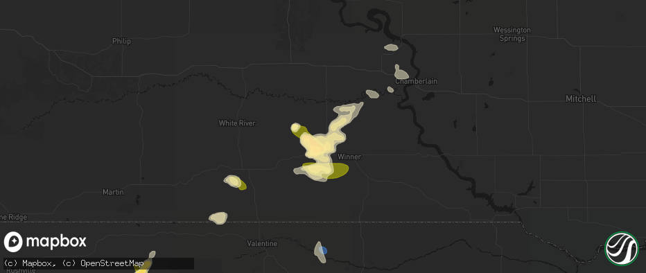 Hail map in Witten, SD on July 6, 2026