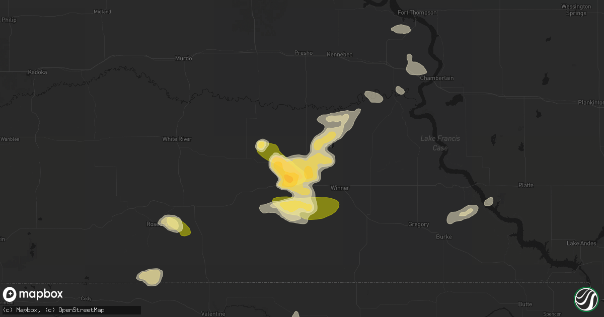 Hail map in Witten, SD on July 6, 2026