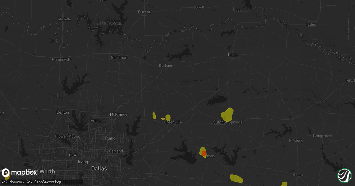 Hail map in Wolfe City, TX on July 6, 2026