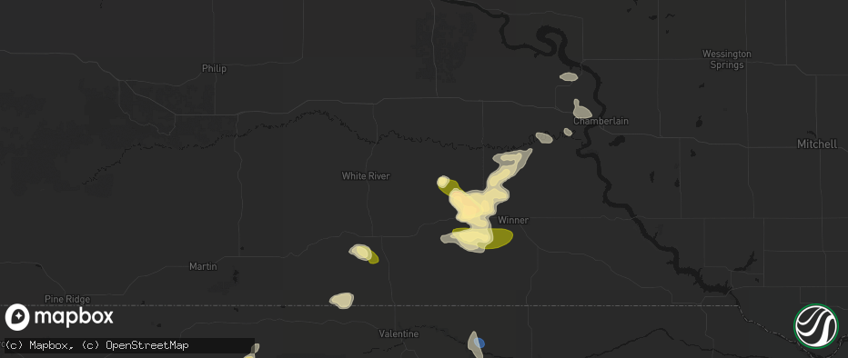 Hail map in Wood, SD on July 6, 2026