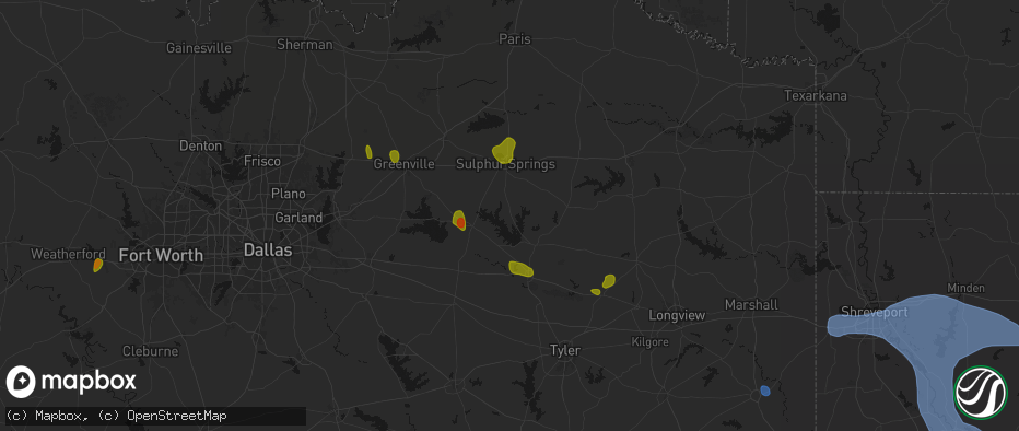 Hail map in Yantis, TX on July 6, 2026