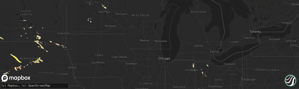 Hail map in Indiana on July 7, 2013