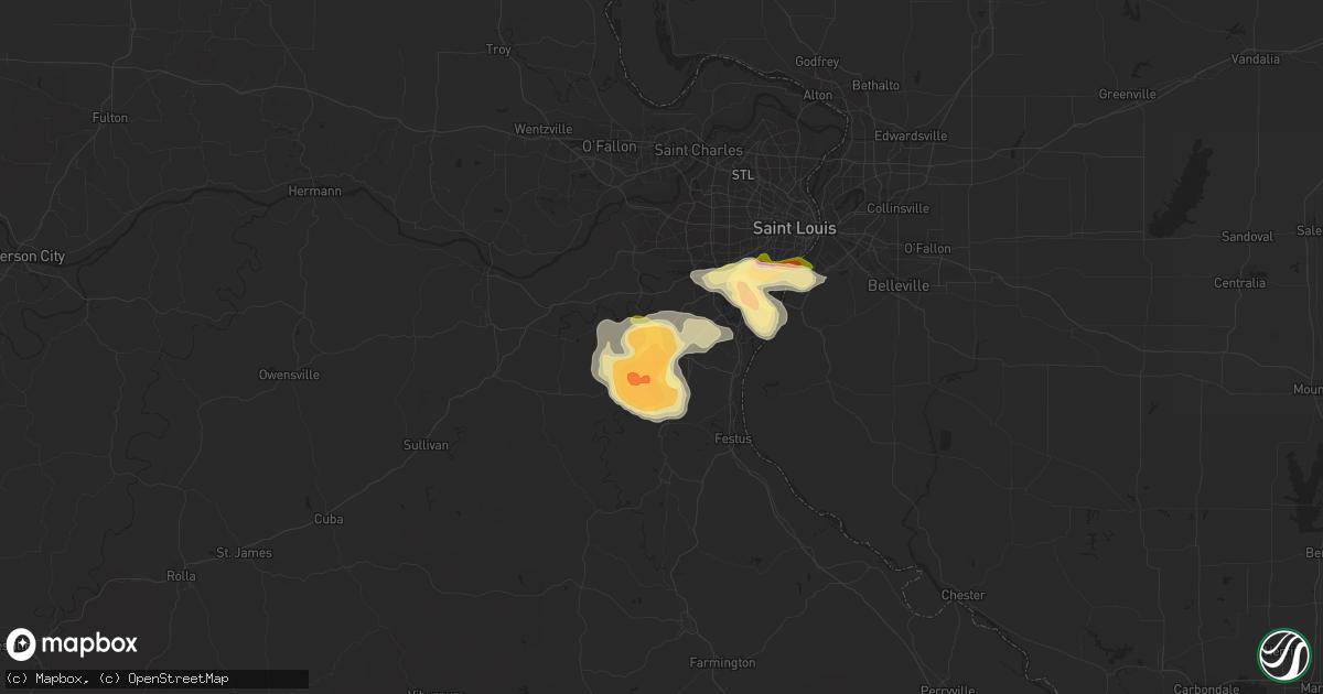 Hail map in House Springs, MO on July 7, 2014