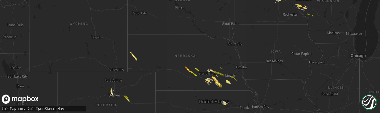 Hail map in Nebraska on July 7, 2014