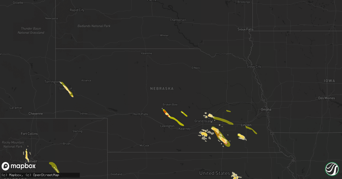 Hail map in Nebraska on July 7, 2014