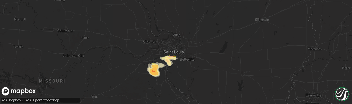 Hail map in Saint Louis, MO on July 7, 2014