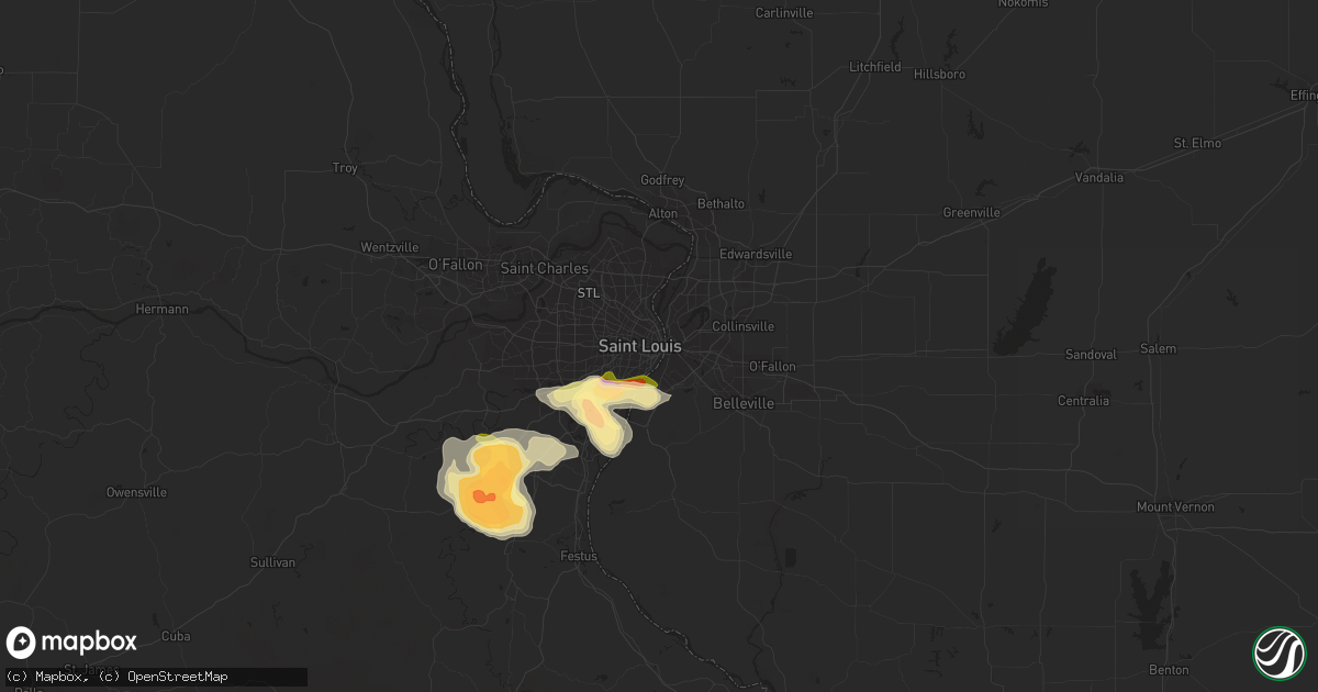 Hail map in Saint Louis, MO on July 7, 2014