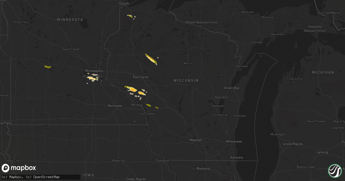 Hail map in Wisconsin on July 7, 2014