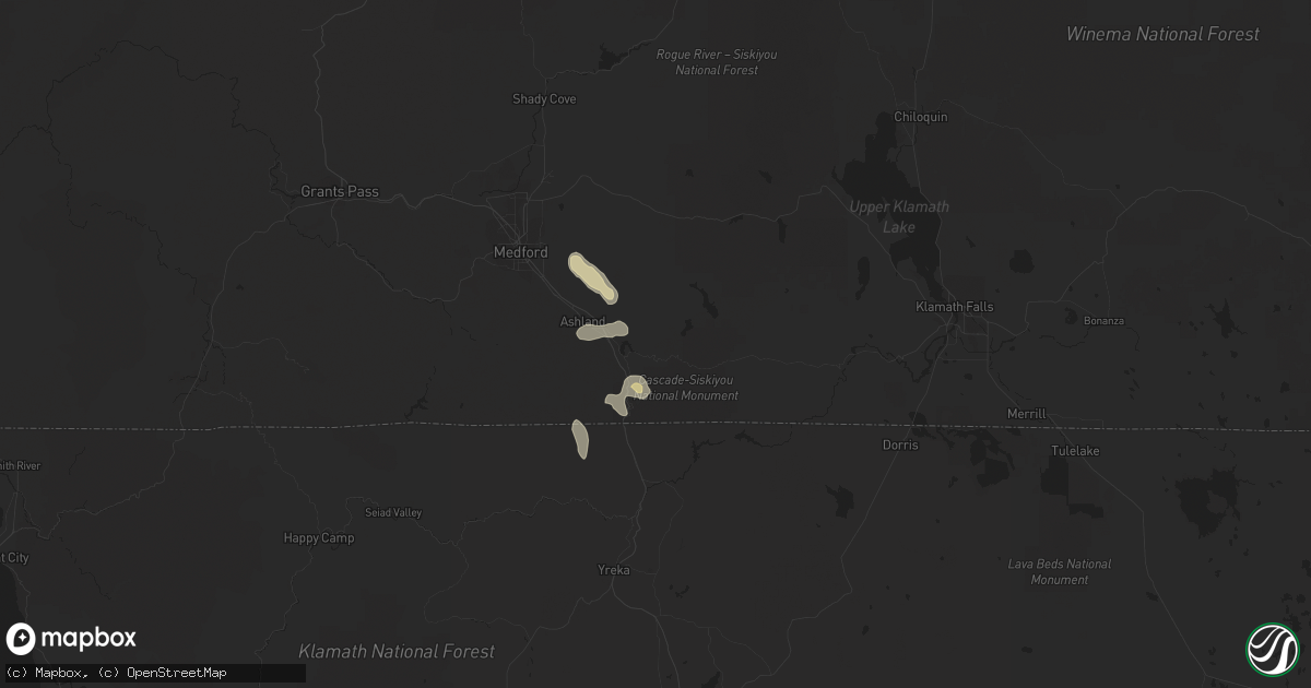 Hail map in Ashland, OR on July 7, 2015