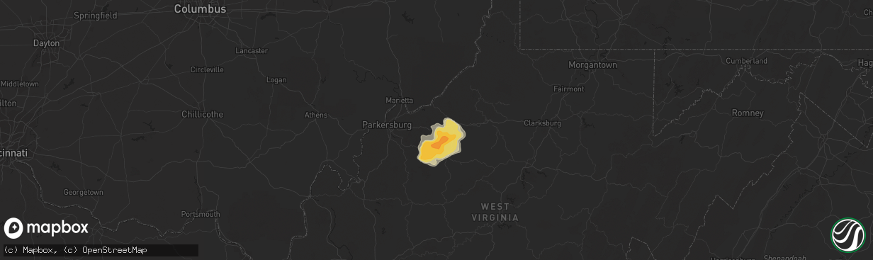 Hail map in Cairo, WV on July 7, 2015