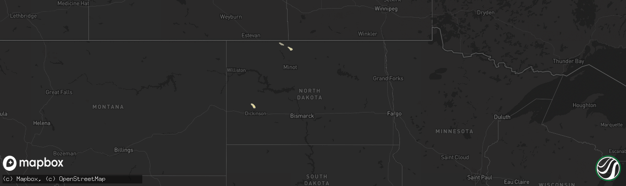 Hail map in North Dakota on July 7, 2015