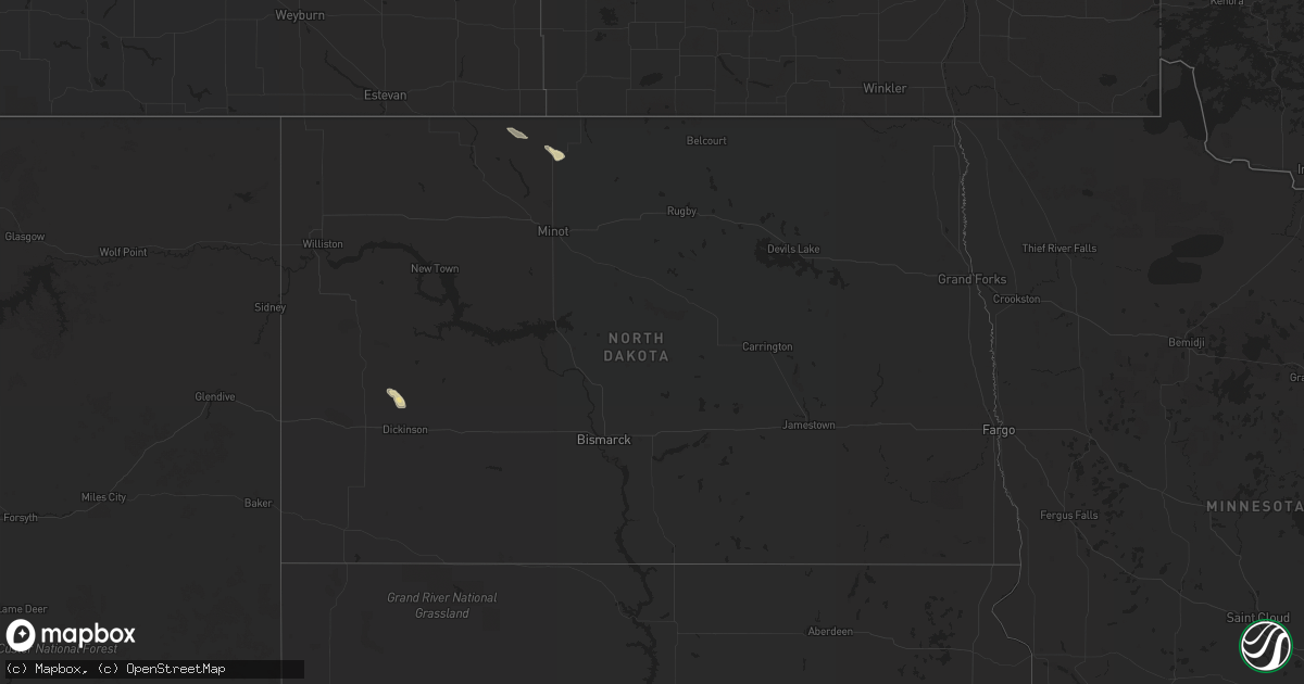 Hail map in North Dakota on July 7, 2015