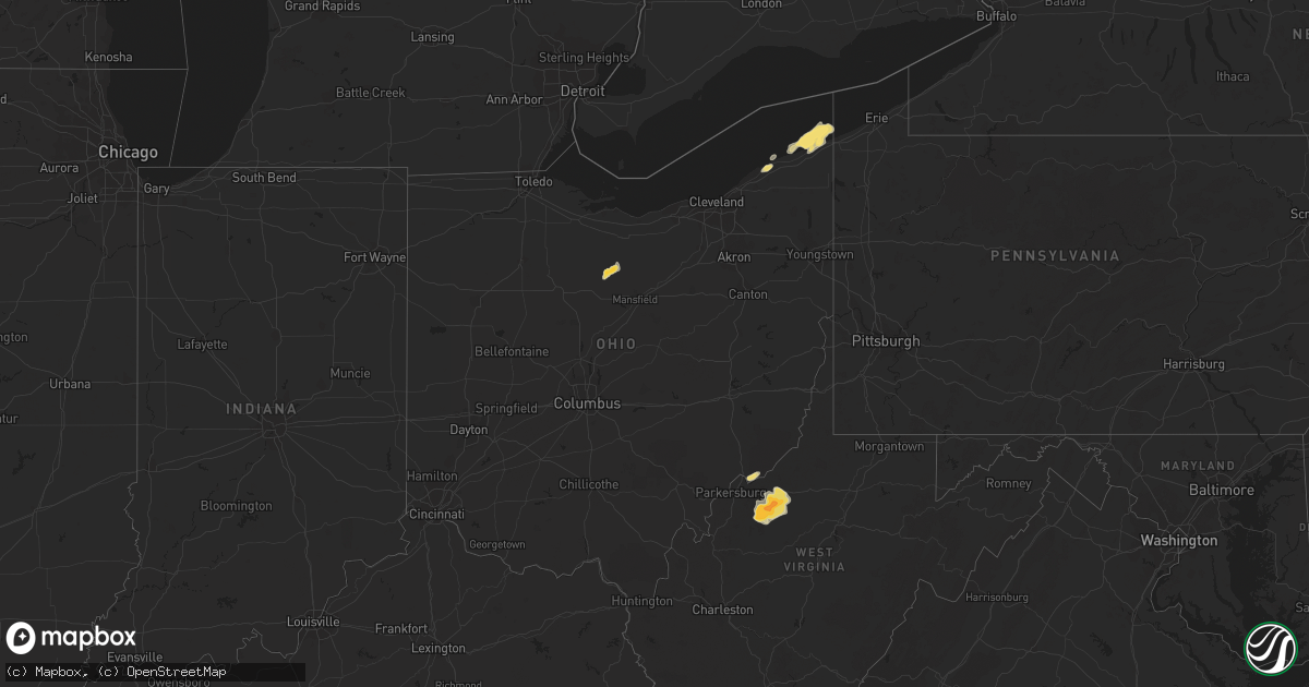 Hail map in Ohio on July 7, 2015