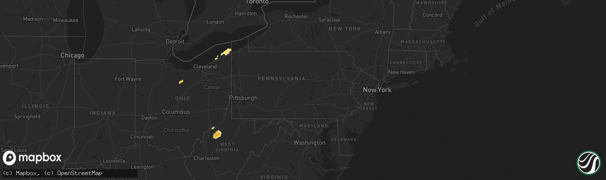 Hail map in Pennsylvania on July 7, 2015