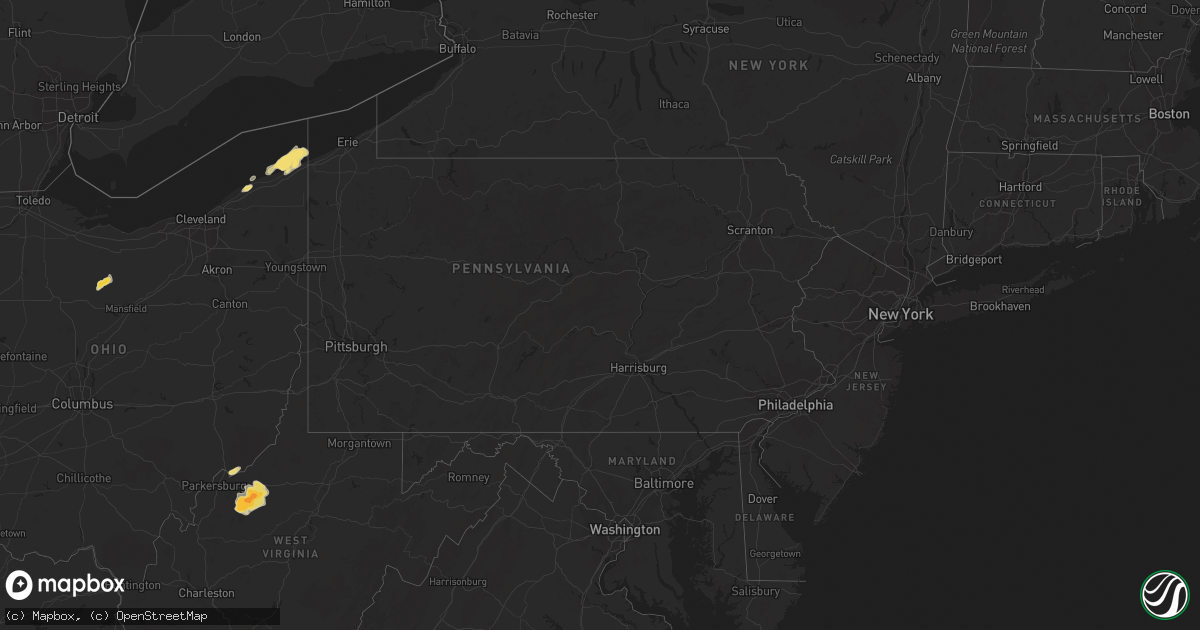 Hail map in Pennsylvania on July 7, 2015