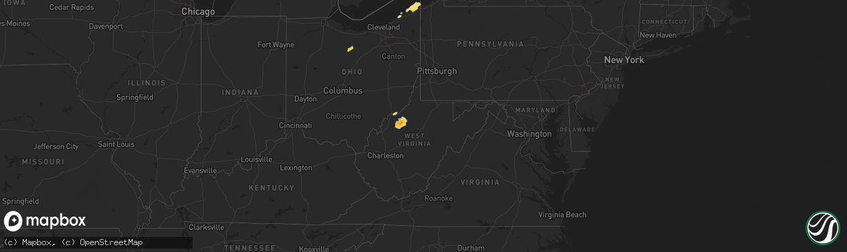 Hail map in West Virginia on July 7, 2015