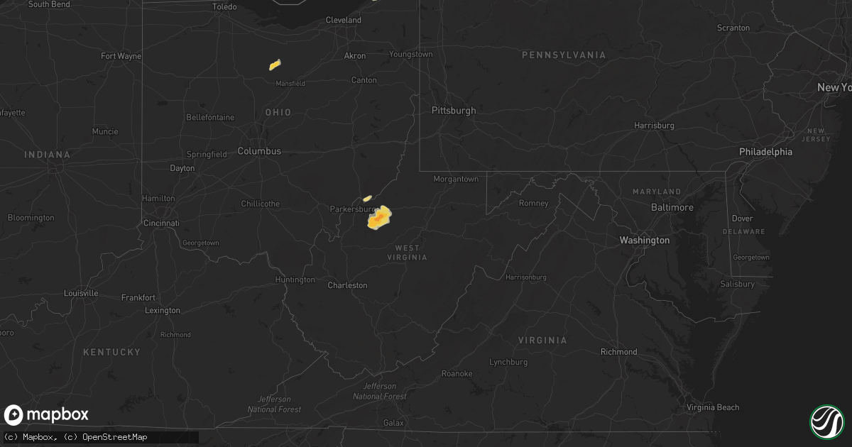 Hail map in West Virginia on July 7, 2015