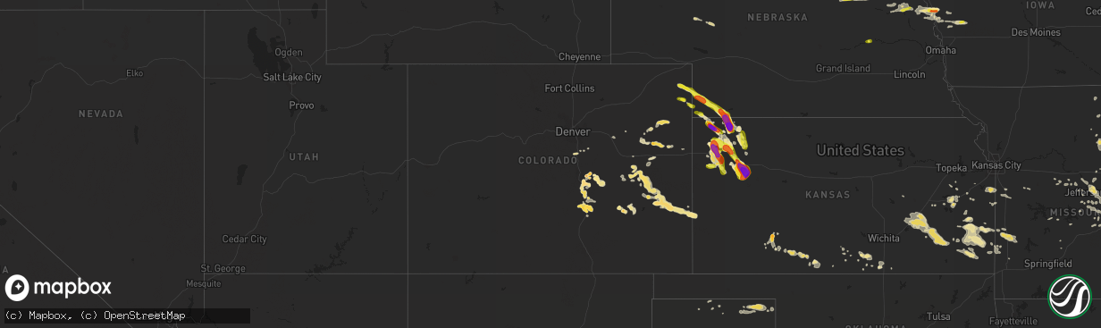 Hail map in Colorado on July 7, 2016