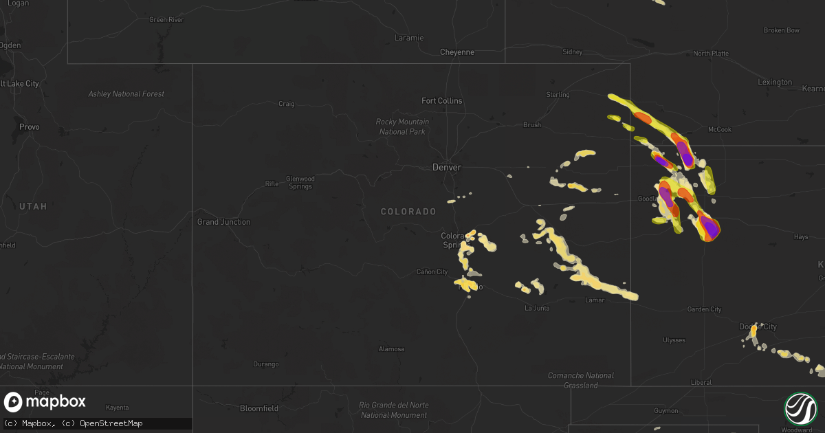 Hail map in Colorado on July 7, 2016