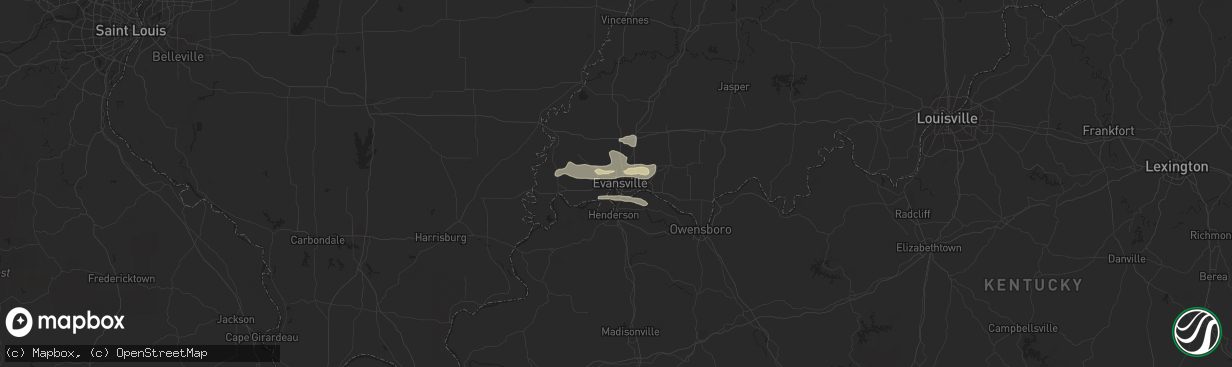 Hail map in Evansville, IN on July 7, 2016