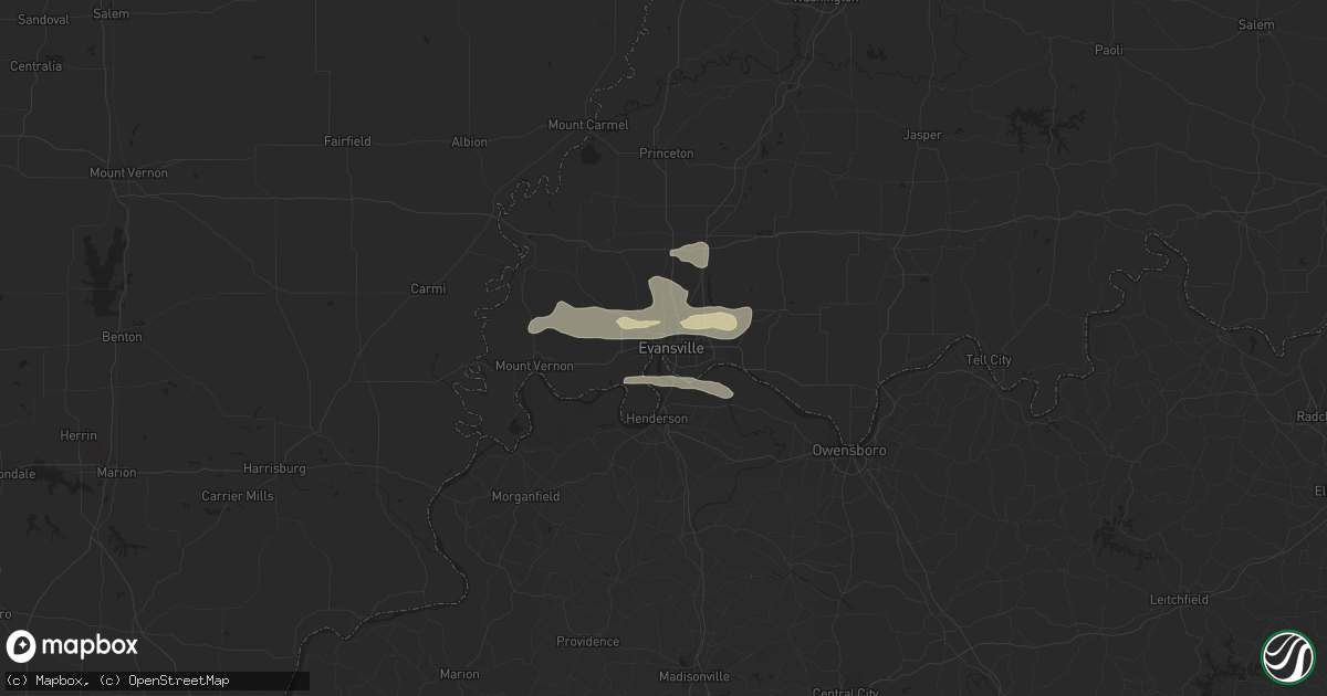 Hail map in Evansville, IN on July 7, 2016