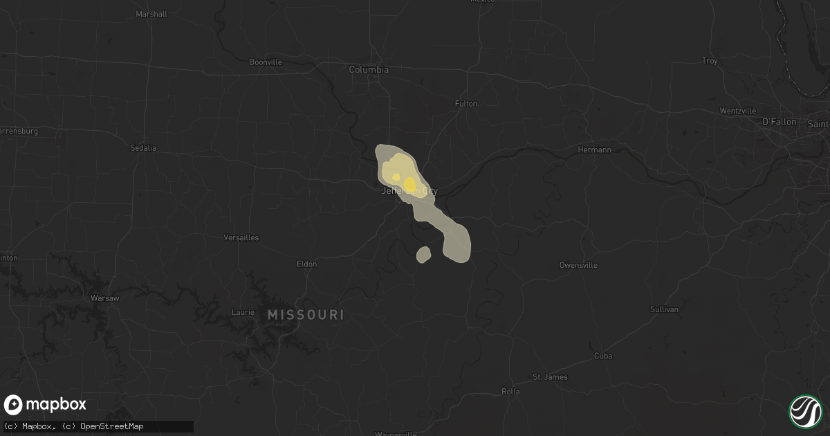 Hail map in Jefferson City, MO on July 7, 2016