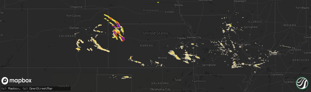 Hail map in Kansas on July 7, 2016